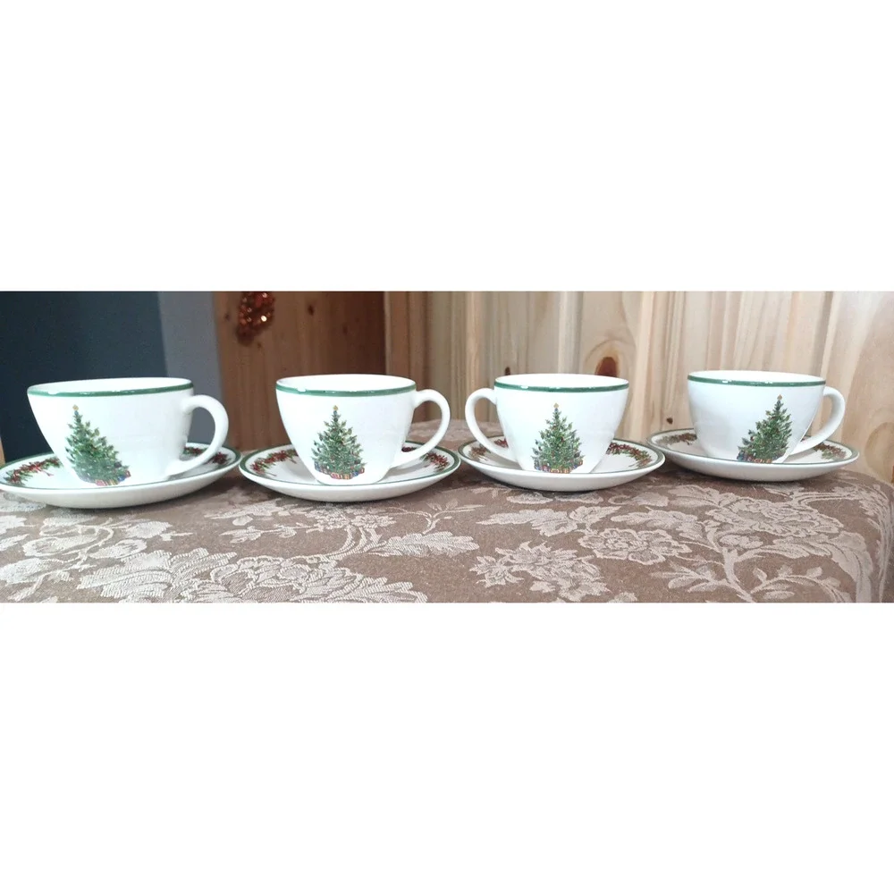 Christopher Radko Traditions Holiday Christmas Celebrations 4 Cup & Saucer Sets